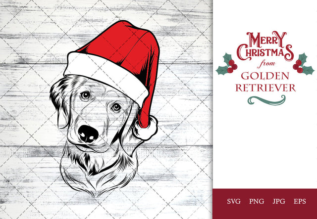 Golden Retriever dog svg portrait clipart vector graphic art Xmas hat Christmas dog Cricut cut file cuttable design SVG Loveleen Kaur 
