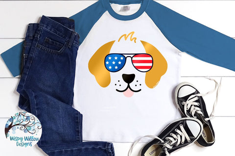 Golden Retriever Dog with American Flag Sunglasses SVG SVG Wispy Willow Designs 