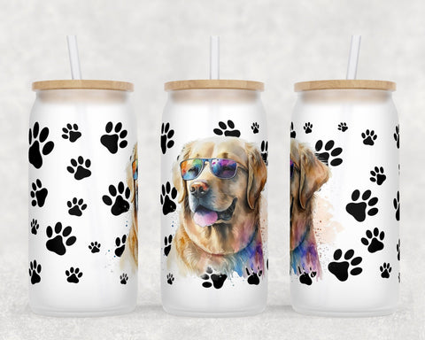 Golden Retriever Libbey Glass Can Wraps, 16 Oz Glass Can Sublimation Designs, Golden Retriever Glass Can PNG Files, Goldie Glass Can Wraps Sublimation HappyDesignStudio 