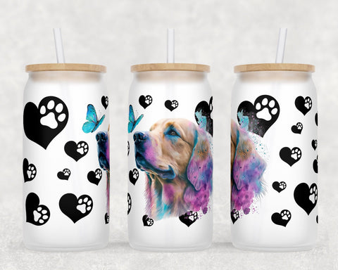 Golden Retriever Libbey Glass Can Wraps, 16 Oz Glass Can Sublimation Designs, Golden Retriever Glass Can PNG Files, Goldie Glass Can Wraps Sublimation HappyDesignStudio 