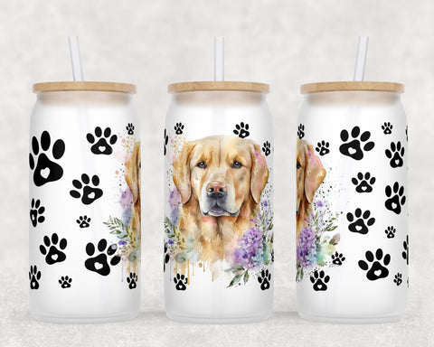 Golden Retriever Libbey Glass Can Wraps, 16 Oz Glass Can Sublimation Designs, Golden Retriever Glass Can PNG Files, Goldie Glass Can Wraps Sublimation HappyDesignStudio 