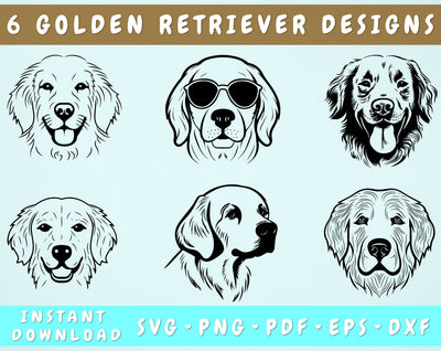 Golden Retriever SVG Bundle, 6 Designs, Goldie SVG, Golden Retriever PNG, Golden Retriever Clipart SVG HappyDesignStudio 