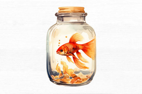 Goldfish in a Glass Bottle Watercolor Bundle Sublimation Regulrcrative 
