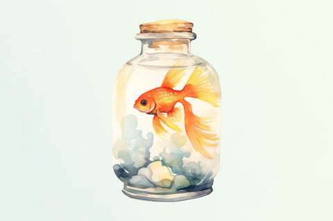 Goldfish in a Glass Bottle Watercolor Bundle Sublimation Regulrcrative 