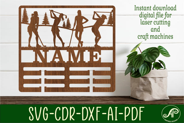 Golf female medal holder Name svg laser cut template SVG APInspireddesigns 