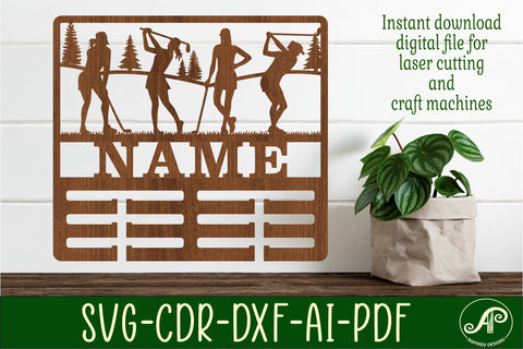 Golf female medal holder Name svg laser cut template SVG APInspireddesigns 