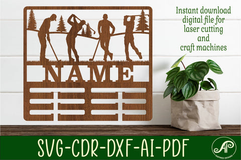 Golf male medal holder Name svg laser cut template SVG APInspireddesigns 