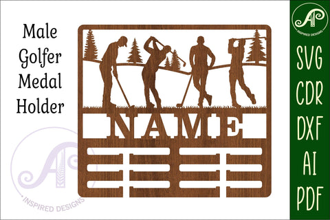 Golf male medal holder Name svg laser cut template SVG APInspireddesigns 