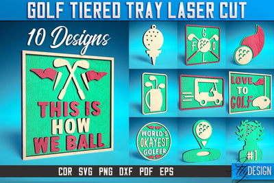 Golf Tiered Tray Laser Cut SVG | Tiered Tray Laser Cut SVG Design | CNC Files SVG Fly Design 