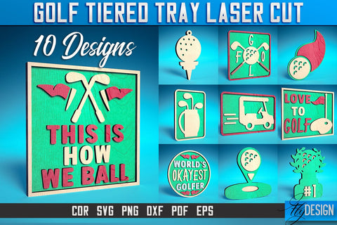 Golf Tiered Tray Laser Cut SVG | Tiered Tray Laser Cut SVG Design | CNC Files SVG Fly Design 