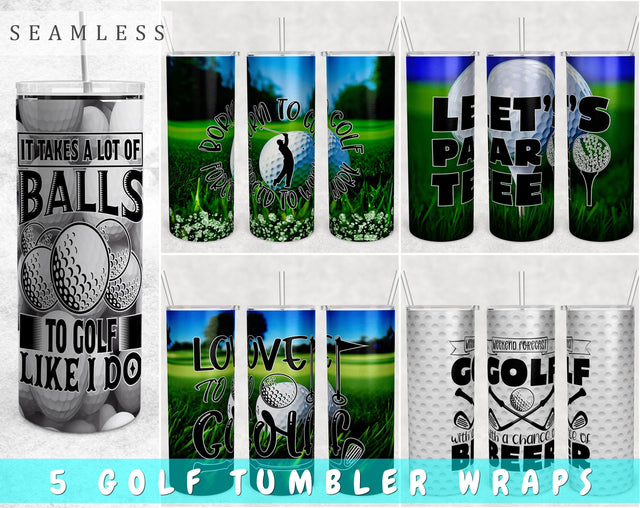 Golf Tumbler Wraps Bundle, 20 Oz Skinny Tumbler Golf Sublimation Designs, Golf Quotes Tumbler PNG, Seamless Tumbler PNG, 5 Designs Sublimation HappyDesignStudio 