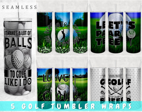 Golf Tumbler Wraps Bundle, 20 Oz Skinny Tumbler Golf Sublimation Designs, Golf Quotes Tumbler PNG, Seamless Tumbler PNG, 5 Designs Sublimation HappyDesignStudio 