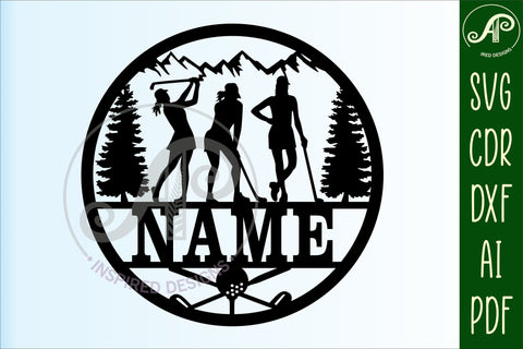 Golfer female name sign svg laser cut template SVG APInspireddesigns 