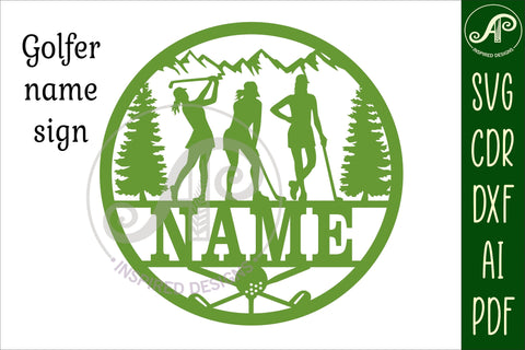 Golfer female name sign svg laser cut template SVG APInspireddesigns 