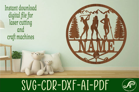 Golfer female name sign svg laser cut template SVG APInspireddesigns 