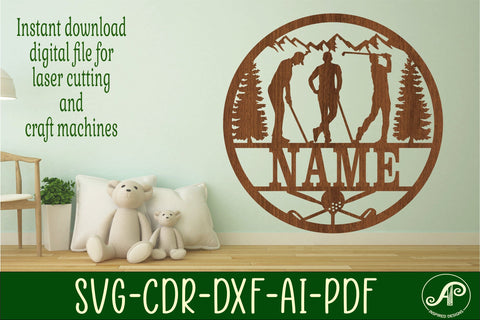 Golfer male name sign svg laser cut template SVG APInspireddesigns 