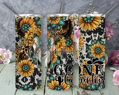 Gone Country 20oz Sublimation Tumbler Designs, Bull Skull 9.2 x 8.3” Tumbler Png, Digital Download Sublimation DesignSVG 