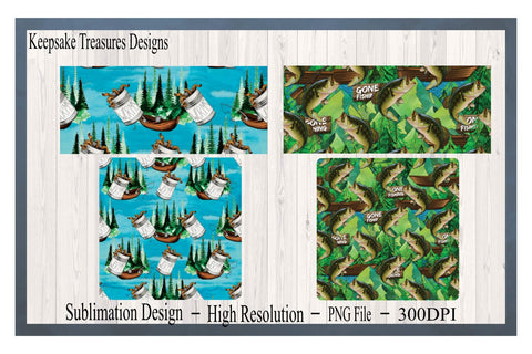 Gone Fishing 11oz Mug Wrap and Coaster Template, Gifts For Dad, Fisherman Lovers, PNG for Sublimation Design, Sublimation Keepsake Treasures Designs LLC. 