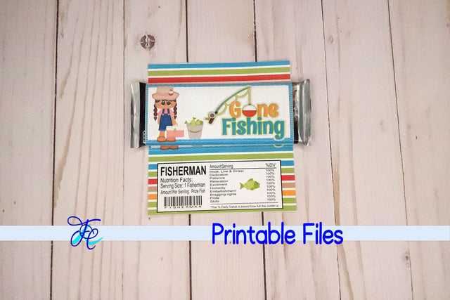 Gone Fishing (Girl) Candy Bar Wrapper 3D Paper Family Creations 
