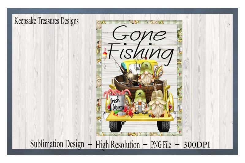 Gone Fishing, Gnome Garden Flag Template, PNG for Sublimation, Sublimation Printable Sublimation Keepsake Treasures Designs LLC. 