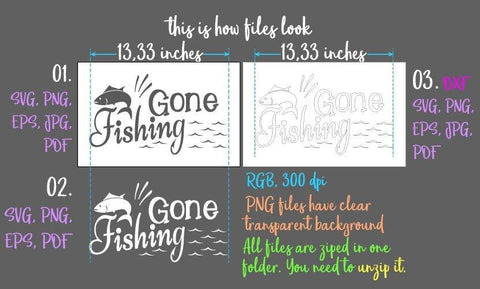 Gone Fishing SVG DXF PNG PDF JPG SVG Digitals by Hanna 