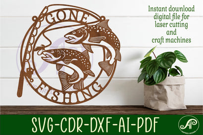 Gone fishing wall sign svg laser cut file SVG APInspireddesigns 