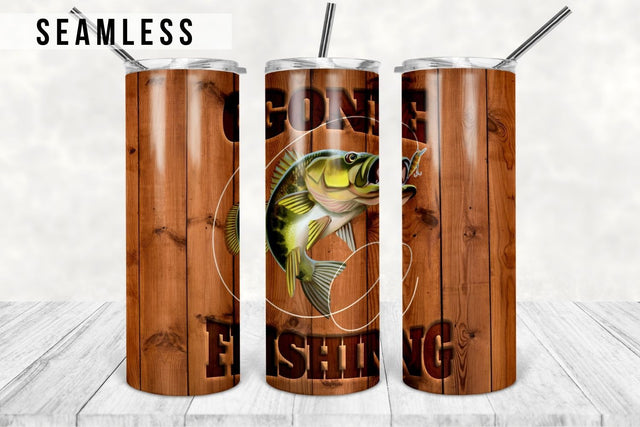 Gone Fishing Wood 20 Oz skinny tumbler Fishing Tumbler, Fishing Tumbler Pattern, Fish Tumbler, Straight & Tapered, PNG Sublimation Download Sublimation TumblersByPhill 