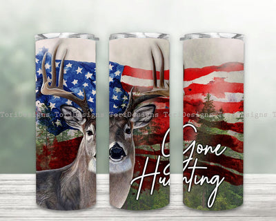 Gone Hunting 20 oz Skinny Tumbler Sublimation Design Digital Download PNG, Deer Hunting American Flag Sublimation Designs Downloads Sublimation ToriDesigns 