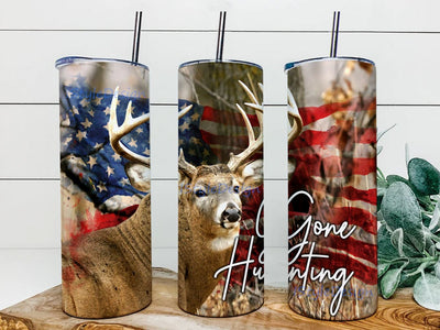 Gone Hunting, Deer Hunting American Flag 20oz Skinny Tumbler Sublimation Design Sublimation iStyleDesign 
