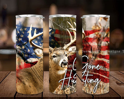 Gone Hunting, Deer Hunting American Flag Sublimation Designs Downloads - Skinny Tumbler 20 oz Design Sublimation ToriDesigns 