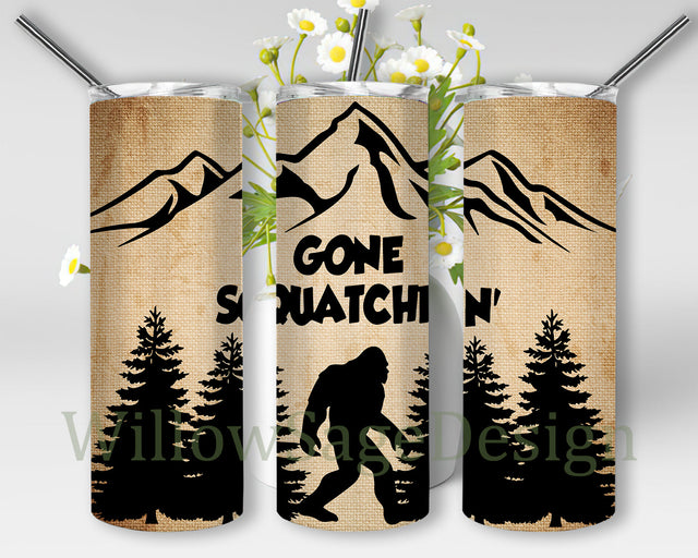 Gone Squatchin' Tumbler Png, Bigfoot 20oz Skinny Tumbler, Mountains Forest Tumbler Wrap, Bigfoot Sublimation Design, Instant Download Sublimation WillowSageDesign 