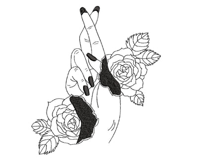 Good Luck Hand sign, Crossed Fingers with Flowers Embroidery/Applique DESIGNS Canada Embroidery 
