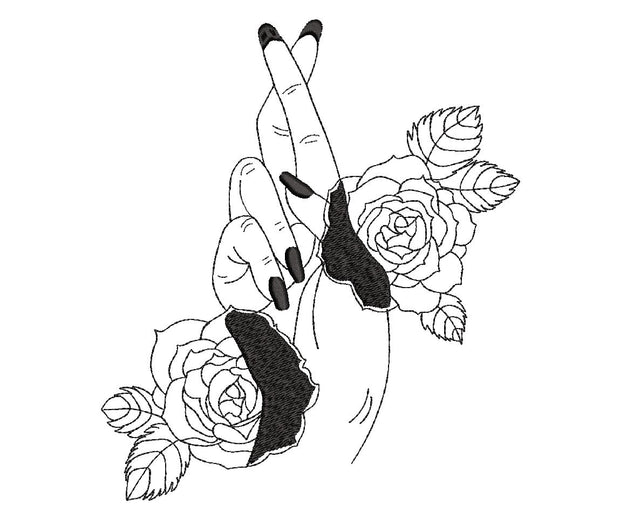 Good Luck Hand sign, Crossed Fingers with Flowers Embroidery/Applique DESIGNS Canada Embroidery 