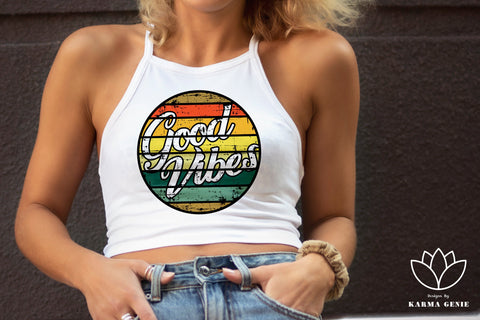 Good Vibes Svg Png - Retro Graphic Design Sublimation SVG Karma Genie Graphics 