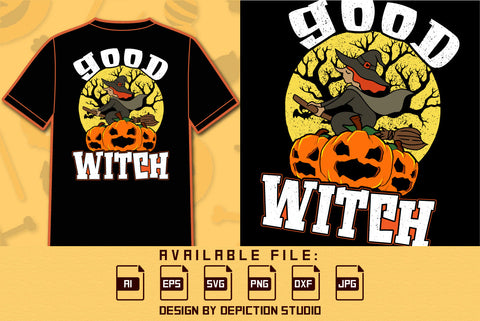 Good Witch Halloween T Shirt, Happy Halloween Retro Vintage Pumpkin, Halloween Witch Shirt, Print Template SVG Depiction Studio 