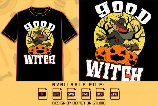 Good Witch Halloween T Shirt, Happy Halloween Retro Vintage Pumpkin, Halloween Witch Shirt, Print Template SVG Depiction Studio 