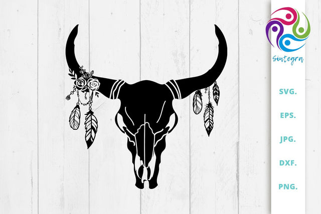 Gorgeous Cow Skull With Feathers Svg File SVG Sintegra 