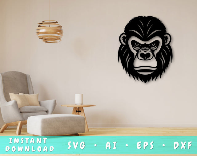 Gorilla Laser SVG Cut File, Gorilla Glowforge File, Gorilla DXF, Gorilla Wall Art SVG SVG HappyDesignStudio 