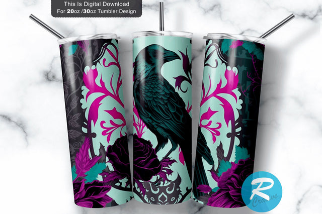 Goth Pink Rose Goth Skeleton 20 oz / 30 oz Tumbler PNG Sublimation Regulrcrative 