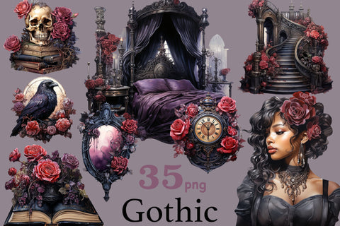 Gothic Black Woman Clipart | Halloween Illustration Bundle SVG GlamArtZhanna 