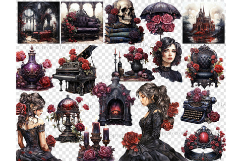 Gothic Clipart | Victorian Girl Illustration SVG GlamArtZhanna 