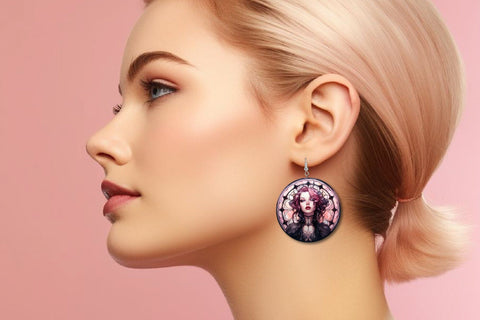 Gothic Earrings Sublimation: Stained Glass Round Designs Sublimation OrangeBrushStudio 