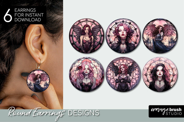 Gothic Earrings Sublimation: Stained Glass Round Designs Sublimation OrangeBrushStudio 