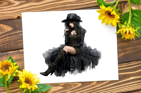 Gothic Fashion Girl Clipart White Sublimation Regulrcrative 