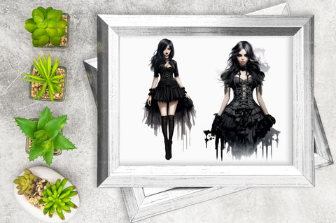Gothic Fashion Girl Clipart White Sublimation Regulrcrative 