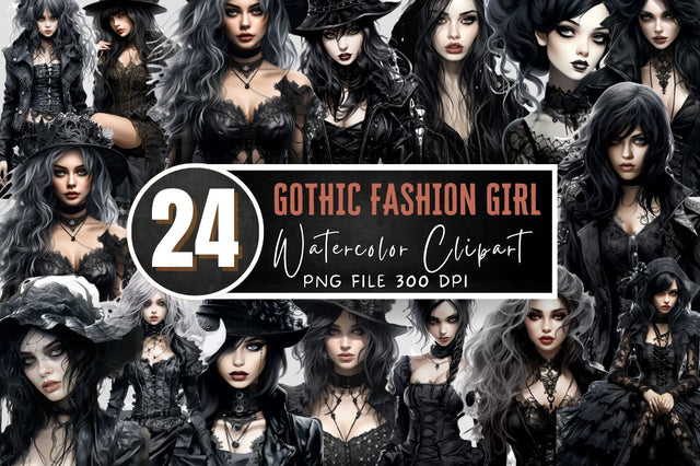 Gothic Fashion Girl Clipart White Sublimation Regulrcrative 