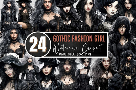 Gothic Fashion Girl Clipart White Sublimation Regulrcrative 