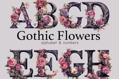 Gothic Flowers Alphabet | Watercolor Floral Clip Art Bundle SVG GlamArtZhanna 