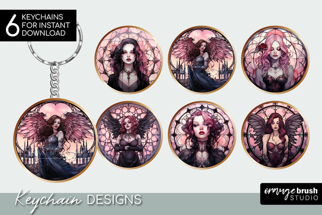 Gothic Girl Keychain Bundle: Halloween Stained Glass Style Sublimation OrangeBrushStudio 