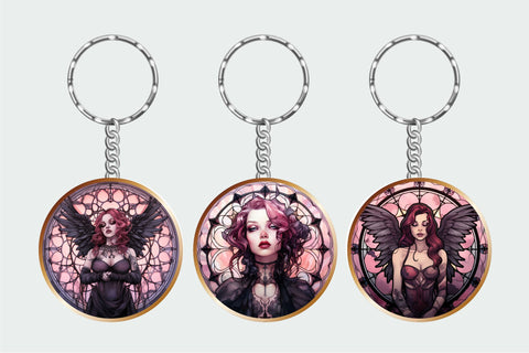 Gothic Girl Keychain Bundle: Halloween Stained Glass Style Sublimation OrangeBrushStudio 